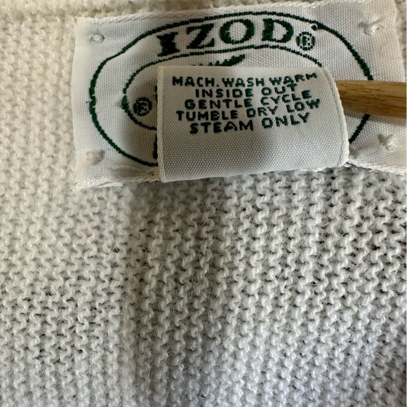 VINTAGE Izod Lacoste Sweater Men's XL White Alligator Knit V Neck Golf USA - Picture 3 of 5